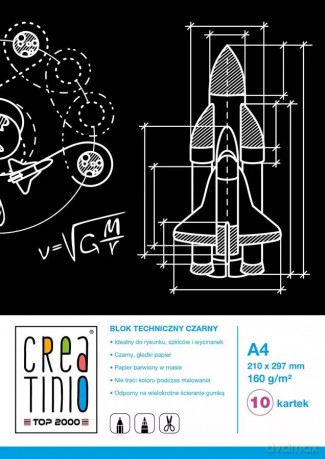 Blok techniczny Creatinio, Czarny A4 10k 160g, cena za 1 szt