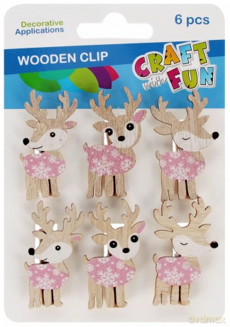 Drewniane Spinacze Renifer Op.6 szt. Boże Narodzenie Craft with Fun 567218