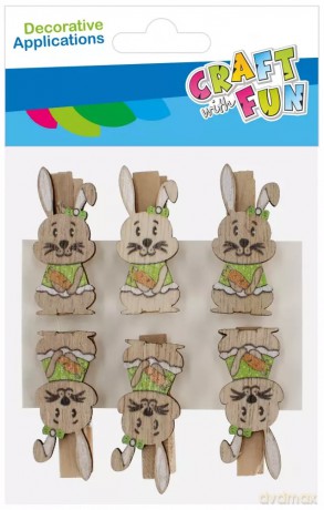 Drewniane Spinacze Zajączek 6szt. Wielkanoc Craft with Fun 531825