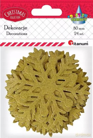 Duże Naklejki Śnieżynki Złoty Brokat 8cm 24szt T