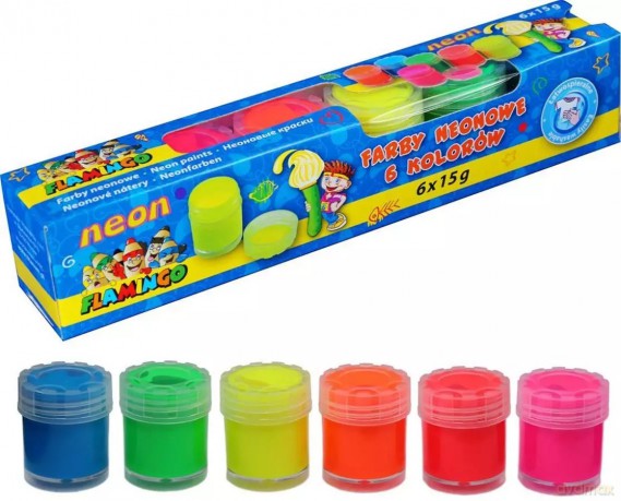 Farby Neonowe 6 kolorów 15ml Flamingo