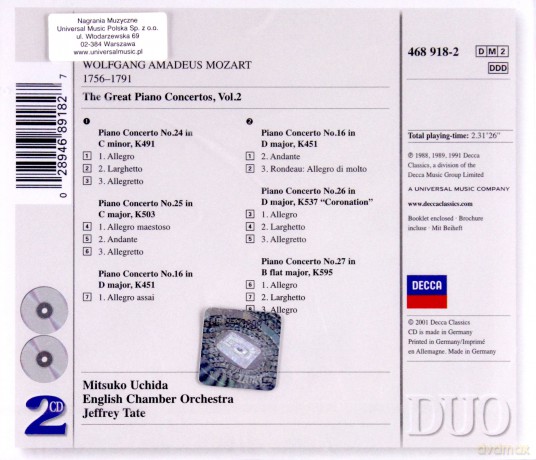 Uchida,Tate,English Chamber: Mozart Pno.Ctos.2 [2CD]
