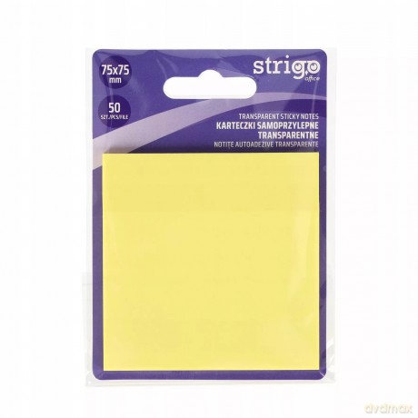 Karteczki samoprzylepne przezroczyste Strigo 75x75 50 kartek jasnożółte