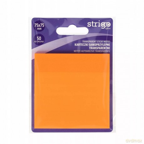 Karteczki samoprzylepne przezroczyste Strigo 75x75 50 kartek neon pomarańcz