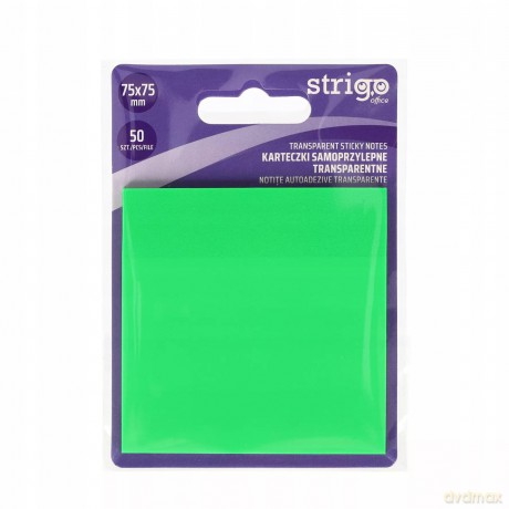 Karteczki samoprzylepne przezroczyste Strigo 75x75 50 kartek neon zielone