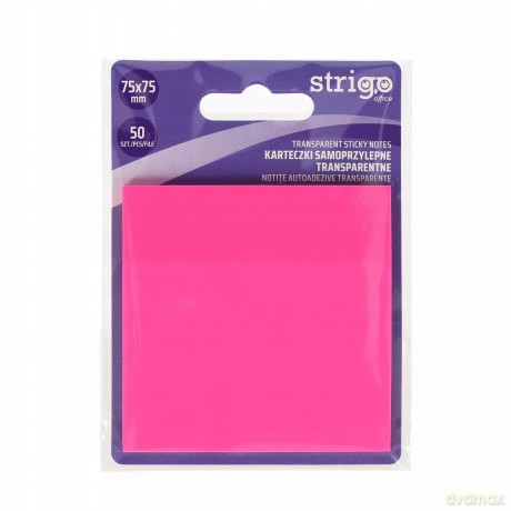 Karteczki samoprzylepne przezroczyste Strigo 75x75 50 kartek neonowe różowe