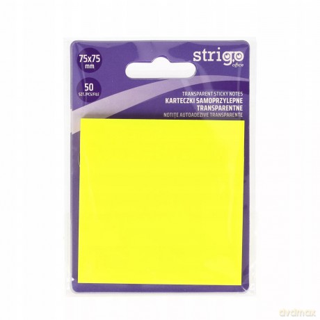 Karteczki samoprzylepne przezroczyste Strigo 75x75 50 kartek neonowe żółte