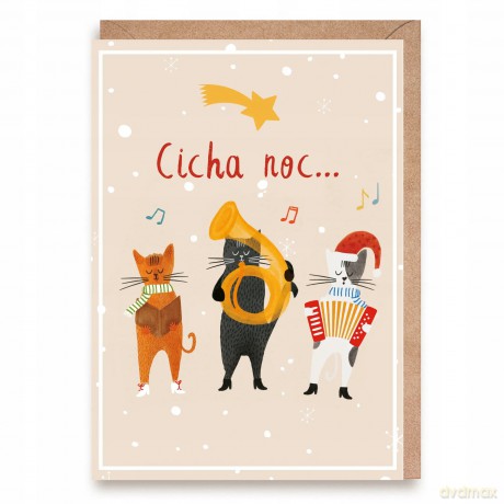 Kartka świąteczna Bożonarodzeniowa z kotami "Cicha noc..."