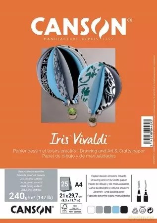 Karton Canson Iris Vivaldi - A4 - 185 g - 5 kolorów - odcienie szare