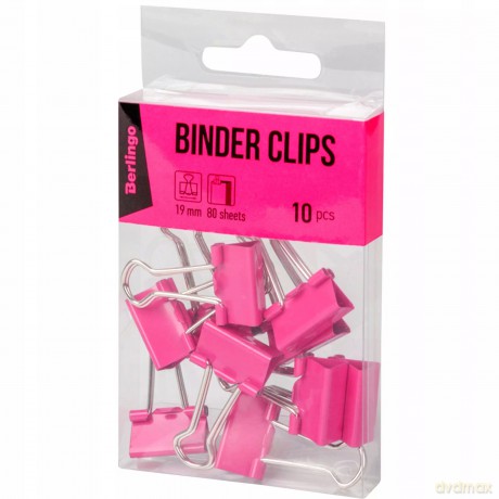 Klipsy różowe do papieru Berlingo 19 mm 10 sztuk
