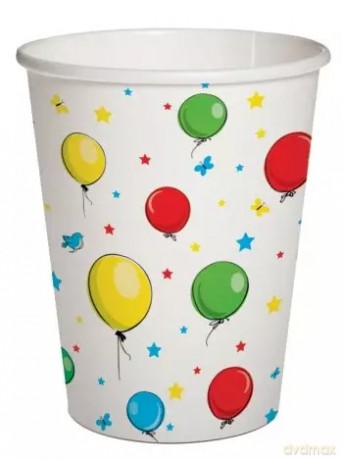 Kubki papierowe 250 ml, balony (8 sztuk)