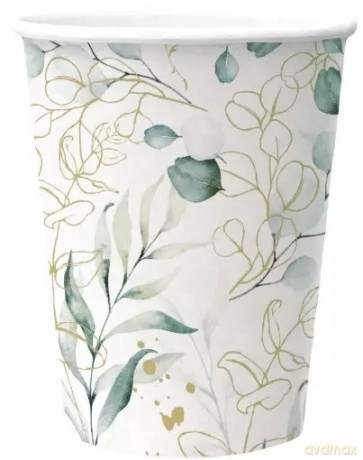 Kubki papierowe 250 ml, eukaliptus (8 sztuk)