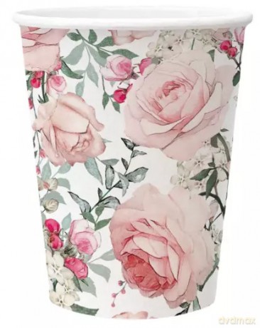 Kubki papierowe 250 ml, Gorgeous Roses (8 sztuk)