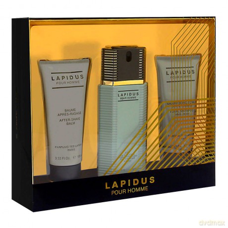 Ted Lapidus Lapidus pour Homme Zestaw - woda toaletowa 100 ml spray + balsam po goleniu 100 ml + żel pod prysznic 100 ml [PERFUMY]