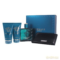 Versace Eros Zestaw - woda toaletowa 100 ml spray + żel pod prysznic 50 ml + balsam po goleniu 50 ml + portfel [PERFUMY]