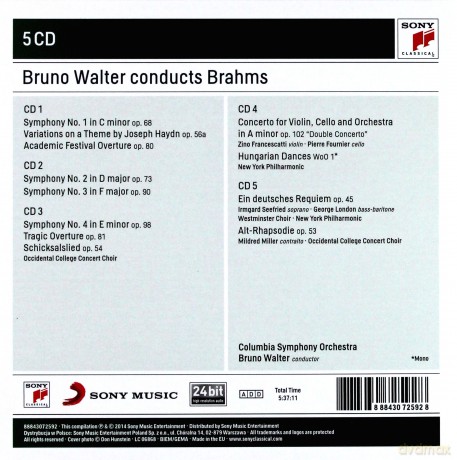 Bruno Walter: Bruno Walter Conducts Brahms [5CD]