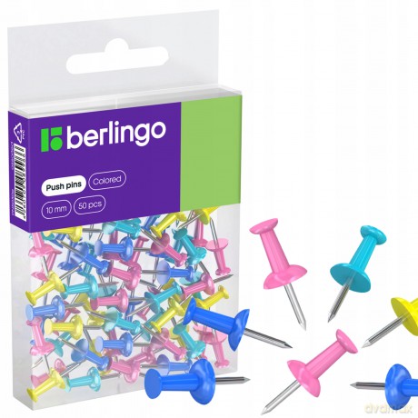 Pinezki do tablicy korkowej 10mm Berlingo mix kolorów pastelowych 50 sztuk