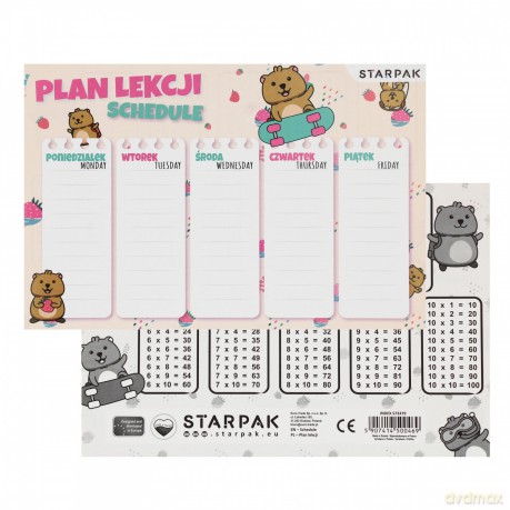 Plan Lekcji z Tabliczką Mnożenia A5 Kuoka A 25 Starpak 572479