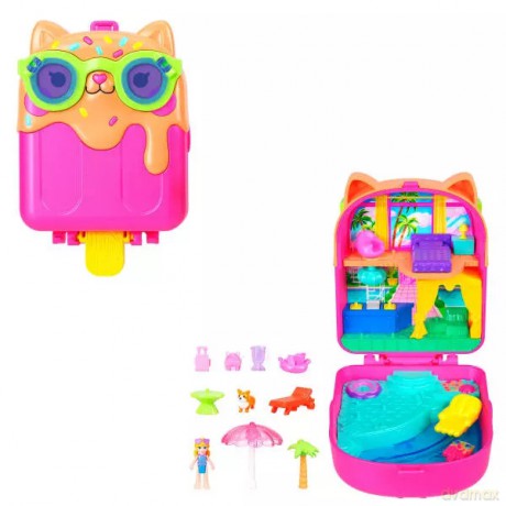 Polly Pocket. ?JCB17 Kotek. Lód na patyku. Hotelik. Zestaw kompaktowy