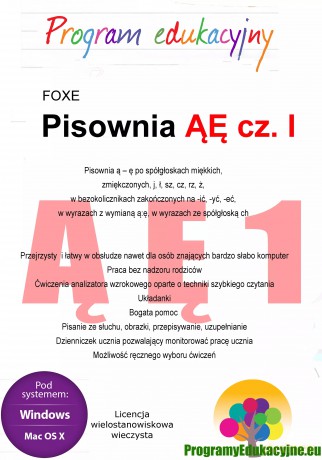 Program edukacyjny. Pisownia ĄĘ. Część 1. Licencja szkolna, wielostanowiskowa wieczysta [KSIĄŻKA]