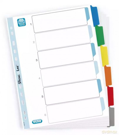 Przekładki Kartonowe A4 Mylar z Kolor. 6 Kart, Wzmocnione Indeksy