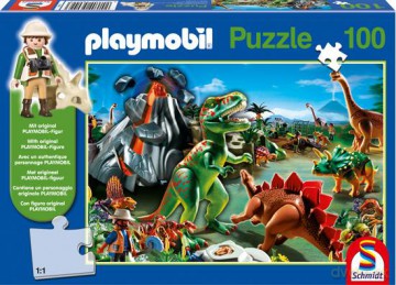Puzzle 100 El. Playmobil W Świecie Dinozaurów + Figurka [PUZZLE]