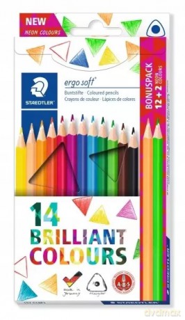 Staedtler Kredki Ołówkowe Trójkątne 12+2 Neon