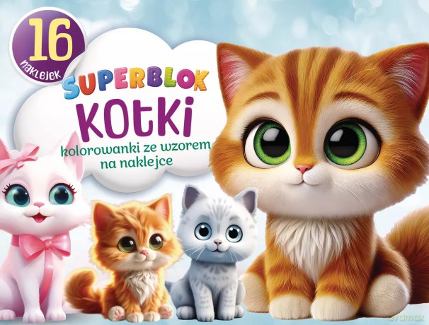Superblok Kotki. Kolorowanki ze wzorem na naklejce [KSIĄŻKA]