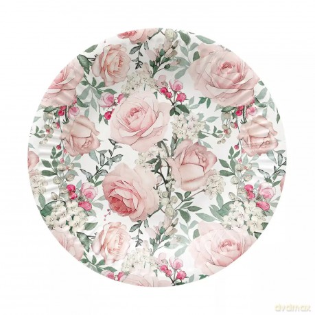 Talerzyki papierowe 18 cm, Gorgeous Roses (8 sztuk)