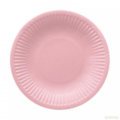 Talerzyki papierowe 18 cm, jasnoróżowy Monocolor (8 sztuk)