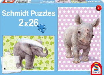 Puzzle 2 X 26 El. Słoniątko I Nosorożec [PUZZLE]