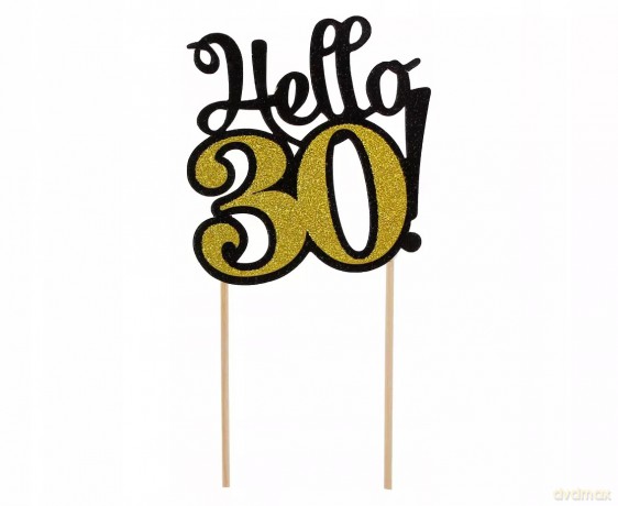 Topper Godan na ciasto Hello 30! czarno-złoty
