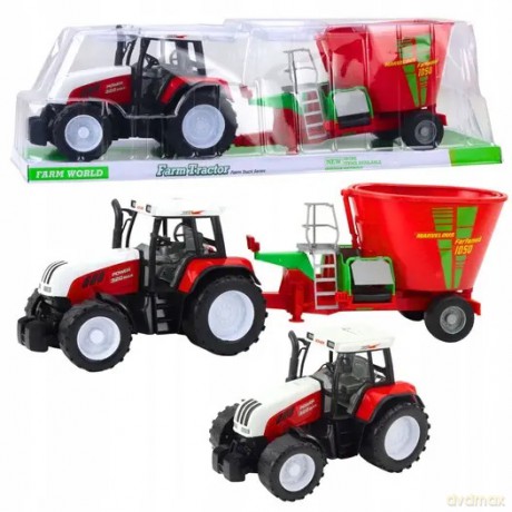 Traktor Rolniczy Farmerski Z Przyczepą Mieszalnik Paszy Czerwony