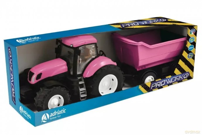 Traktor różowy Adriatic z wywrotką w pudełku 17700