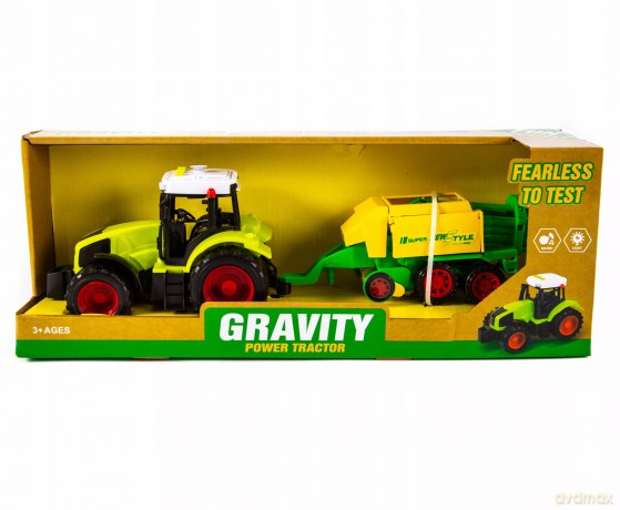 Zielony Traktor Z Przyczepą Rolniczą Na Baterie