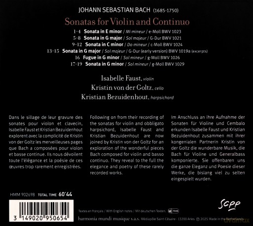 Bach: Sonatas For Violin And Continuo Faust Von Der Goltz Bezuidenhout (digipack) [CD]