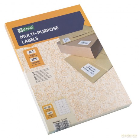 Etykieta Samoprzylepna D.Rect A4 21szt 70x42,2 100ark
