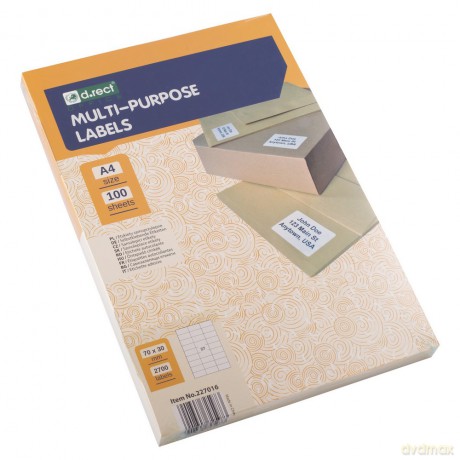 Etykieta Samoprzylepna D.Rect A4 27szt 70x30 100ark