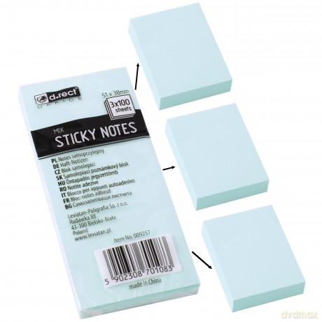 Notes Samoprzylepny D.Rect 51x38mm Mix Kolor 3szt