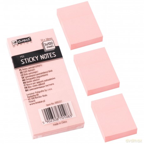 Notes Samoprzylepny D.Rect 51x38mm Mix Kolor 3szt