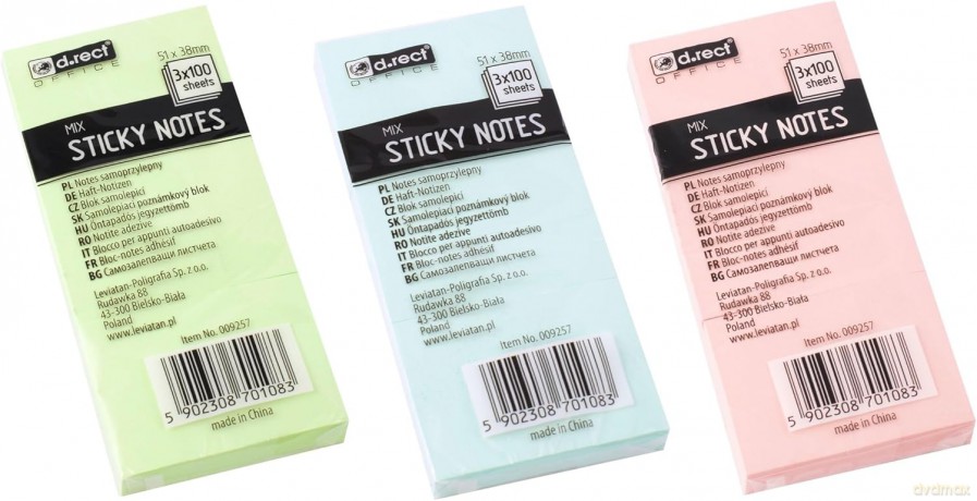 Notes Samoprzylepny D.Rect 51x38mm Mix Kolor 3szt