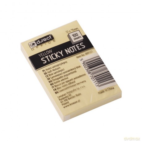 Notes Samoprzylepny D.Rect 51x75mm Żółty