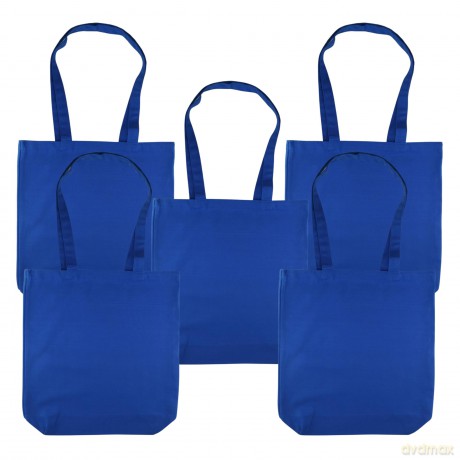 Torba Bawełniana 220g 380x420x10 Poszerzana Z Uszami Bez Nadruku 5szt Niebieski