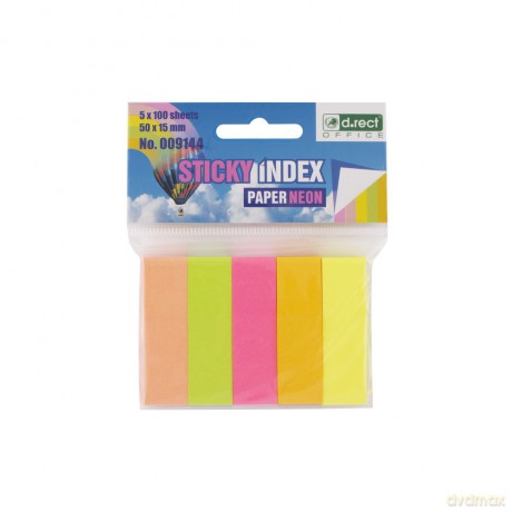Zakładki Indeksujące Papierowe 15x50mm 5x100szt Neon 12szt