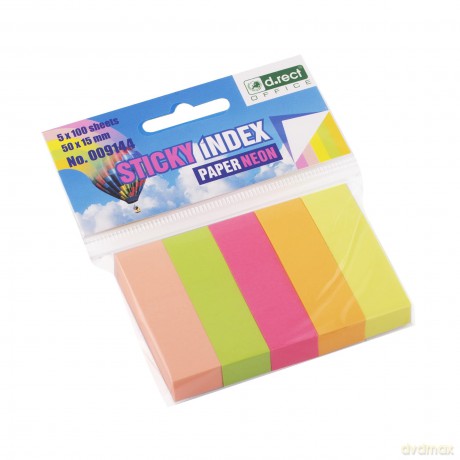 Zakładki Indeksujące Papierowe 15x50mm 5x100szt Neon 12szt