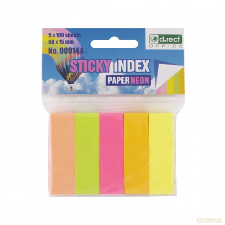 Zakładki Indeksujące Papierowe 15x50mm 5x100szt Neon 12szt