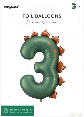 Balon foliowy 3 Dinozaur 92cm