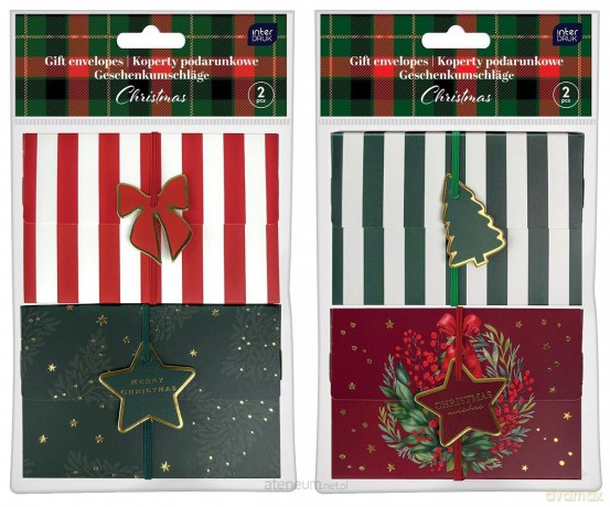 Koperty podarunkowe z gumka 2szt Christmas mix