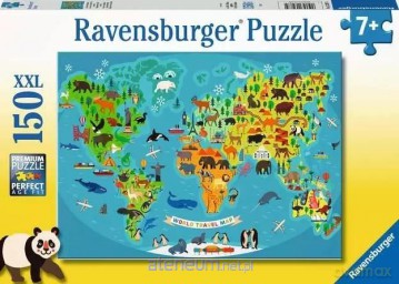 RAVANSBURGER 150 el. Mapa świata dzikich zwierząt XXL [PUZZLE]