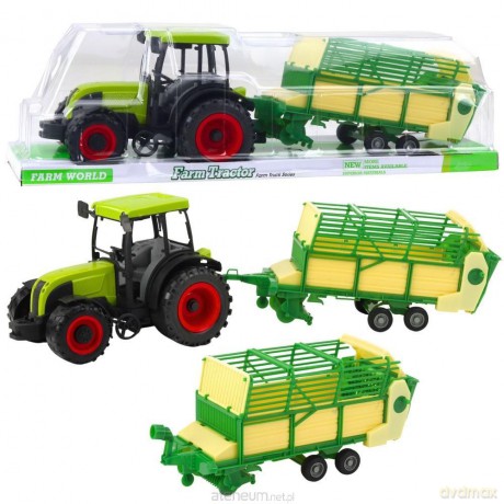 Traktor rolniczy przyczepą zielono-żółtą